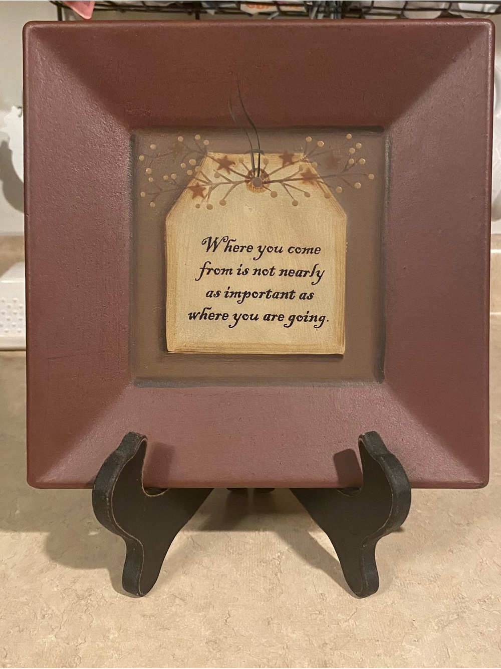 Vintage Primitive Heartside Collection Painted Plate Tray & Stand Barbara Lloyd